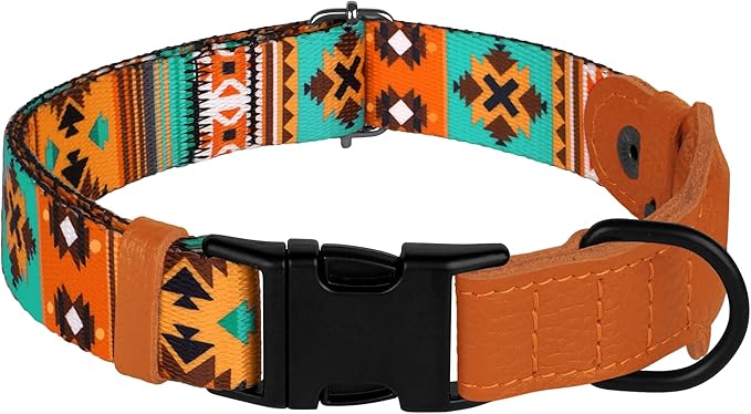 AirTag Dog Collar with Metal Buckle - Printed Nylon Soft Leather Dog Collar with Apple AirTag Holder - Secure Tracking GPS Pet Collars for Girl Boy Small Large Dogs (M, 14"-18" Neck Fit, Southwest)