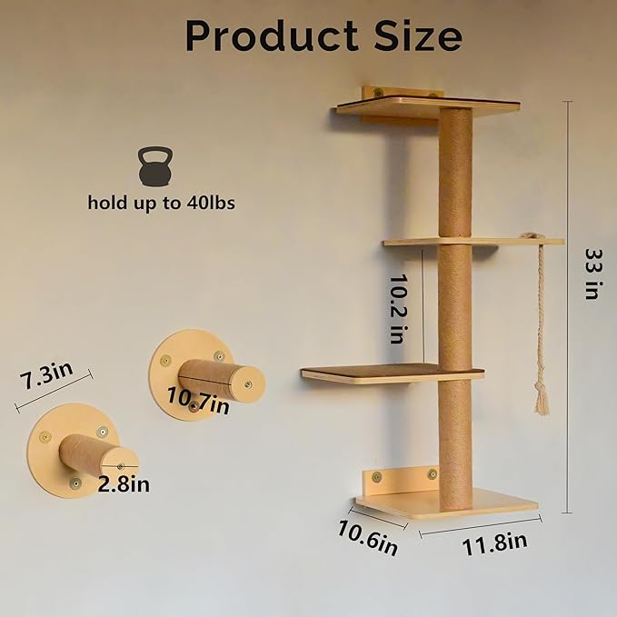 Cat Window Perch and Cat Wall Shelves 2 in 1 Cat Scratching Activity Tree Wall Mounted, Cat Scratch Post for Cats, Kittens with Cat Bed