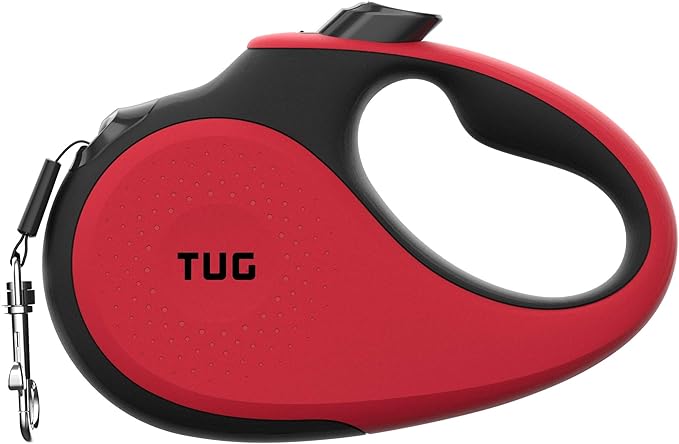 TUG 360° Tangle-Free Retractable Dog Leash with Anti-Slip Handle | 16 ft Strong Nylon Tape | One-Handed Brake, Pause, Lock (Small, Red)