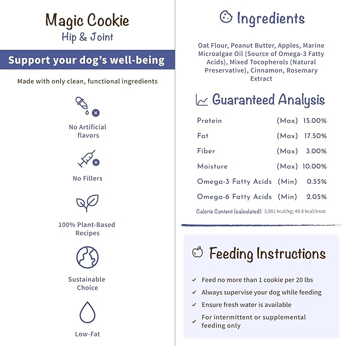 Pawco Dog Treats, Hip & Joint – Supports Mobility in Senior & Active Dogs – Crunchy Dog Cookies with Omega-3 & DHA, Peanut Butter & Apple – Functional & Healthy Rewards for Dogs – Magic Cookie – 8.8oz