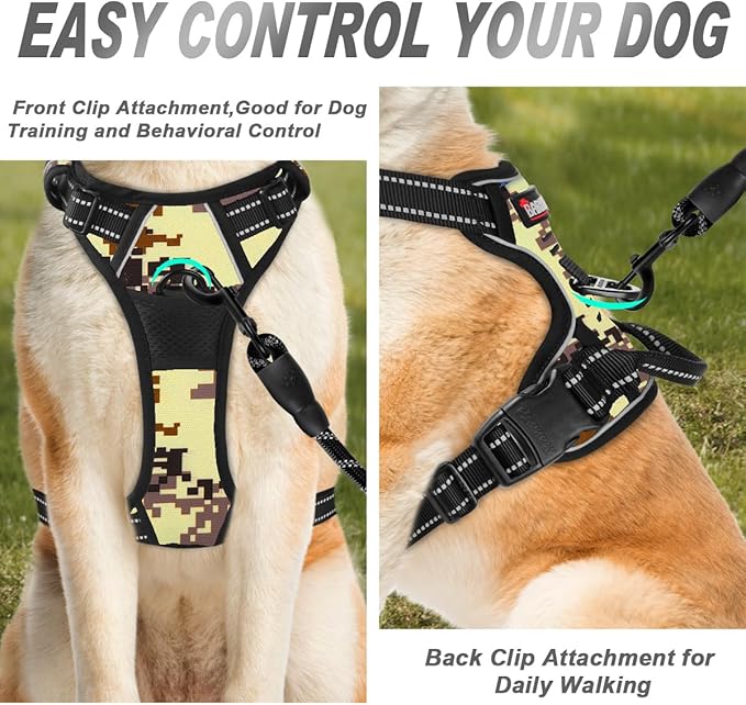 BARKBAY No Pull Dog Harness Front Clip Heavy Duty Reflective Easy Control Handle for Large Dog Walking(Desert camo,L)
