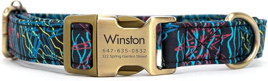 Personalized Dog Collar with Name and Phone Number Engraved,Adjustable Custom Puppy Collar,Organic Cotton Pet Collar for Small Medium Large Boy Girl Dogs