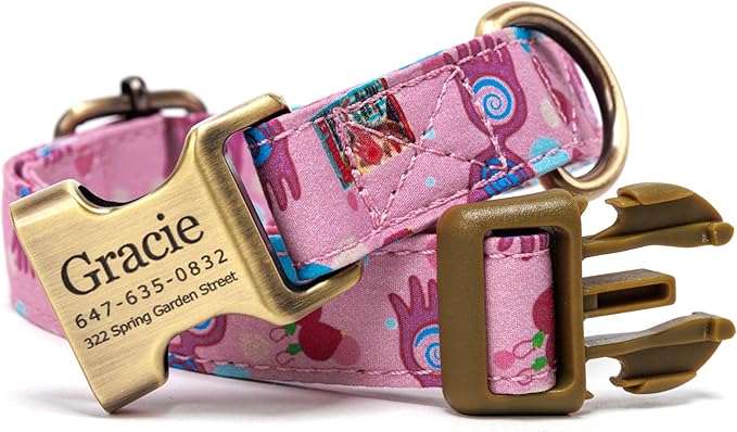Personalized Dog Collar with Name and Phone Number Engraved,Adjustable Custom Puppy Collar,Organic Cotton Pet Collar for Small Medium Large Boy Girl Dogs