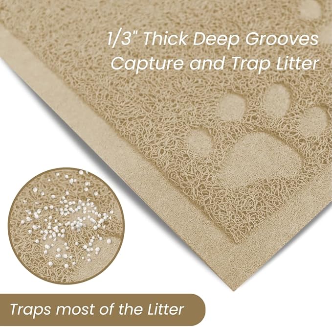 Andalus Small Cat Litter Mat, Pack of 2 - Waterproof, Non-Slip & Easy to Clean Cat Litter Box Mat for Extra Efficient Pet Litter-Trapping, Beige (15.75” X 11.75”)