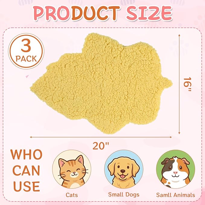 3 Pack Self Warming Cat Dog Bed Leaf Shape Self Heating Pet Mat Non Electric Washable Thermal Sleeping Pad Plush Heated Pet Mat for Crate Floor Indoor Outdoor(Mixed Colors,Small-16 x20)