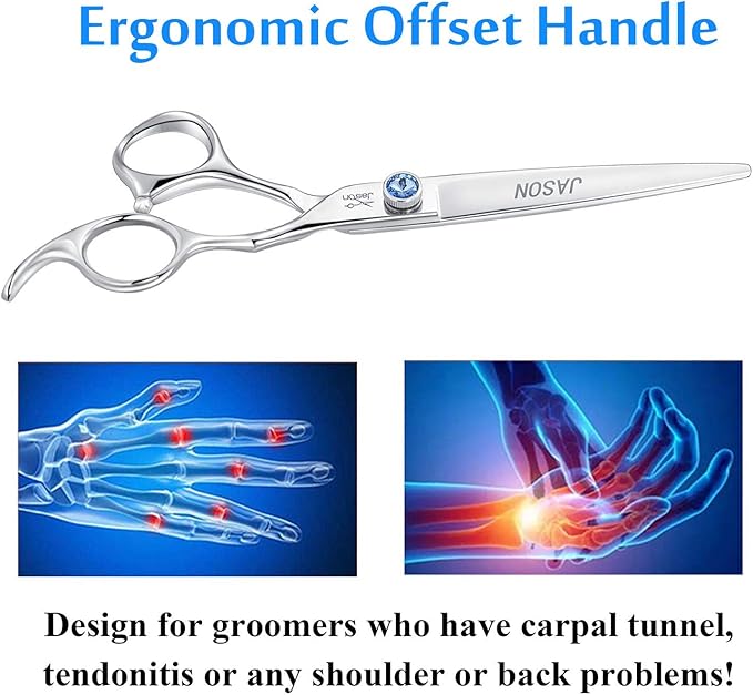 JASON 7" Straight Dog Grooming Scissors, Ergonomic Pets Grooming Shears, Premium Cats Trimming Kit with Offset Handle and Jewelled Screw, Sharp, Comfortable Christmas Gift