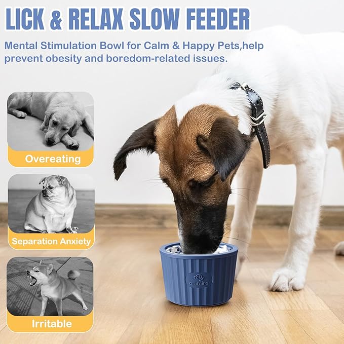 Dog Lick Bowl, Anxiety Relief Dog Licking Mat Freezer Treat Dispenser, Non-Slip Anti-Choking Silicone Slow Feeder Lick Bowl for Small Medium & Large Breed Dogs, BPA Free(Deep Blue,S)