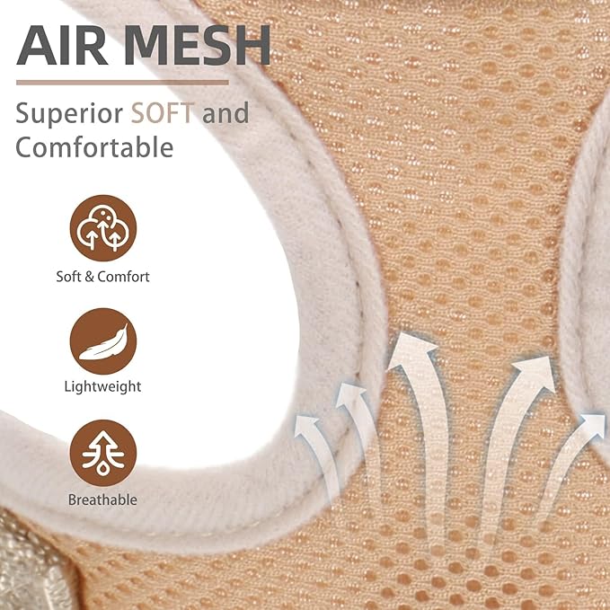 PUPTECK Soft Mesh Dog Harness and Leash Set Pet Puppy Cat Comfort Padded Vest No Pull Harnesses, Solid Beige, XS
