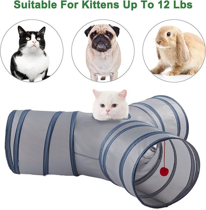 Cat Tunnels for Indoor Cats 3 Way Play Toy Kitty Tunnel Peek Hole Toy with Ball for Cat Tube Fun for Rabbits Kittens and Dogs