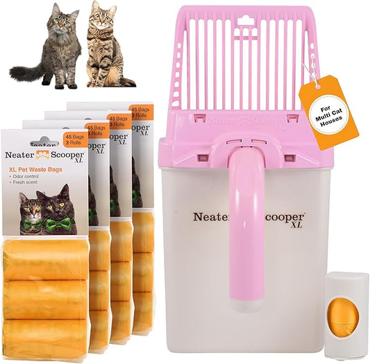 Neater Pet Brands Neater Scooper XL Cat Litter Scoop, 195 Refill Bags – Extra-Large Capacity Mess-Free Cat Litter Scooper with Bag for Large & Multiple Cats, Spill-Proof Litter Box Scooper with Holder