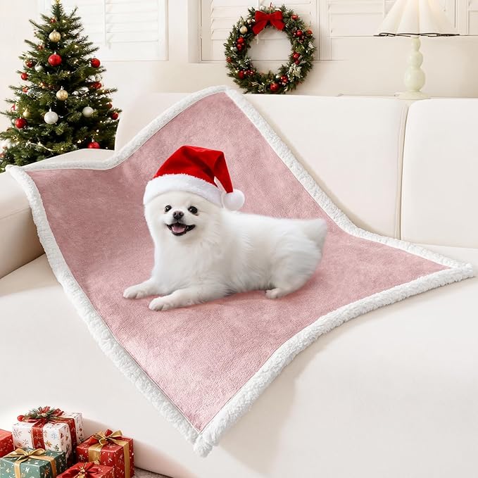 Smiry Waterproof Blanket Throw for Large Dogs Cats, Soft Reversible Dog Blanket for Sofa Couch Bed, Washable Leakproof Sherpa Fleece Furniture Couch Protector(30"x40", Pink/White)