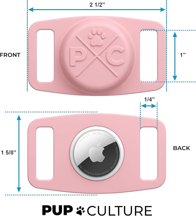 Pup Culture Protective Airtag Case for Dog Collar Holder, Loop for GPS for Pet Tracker Apple iPhone, Airtag