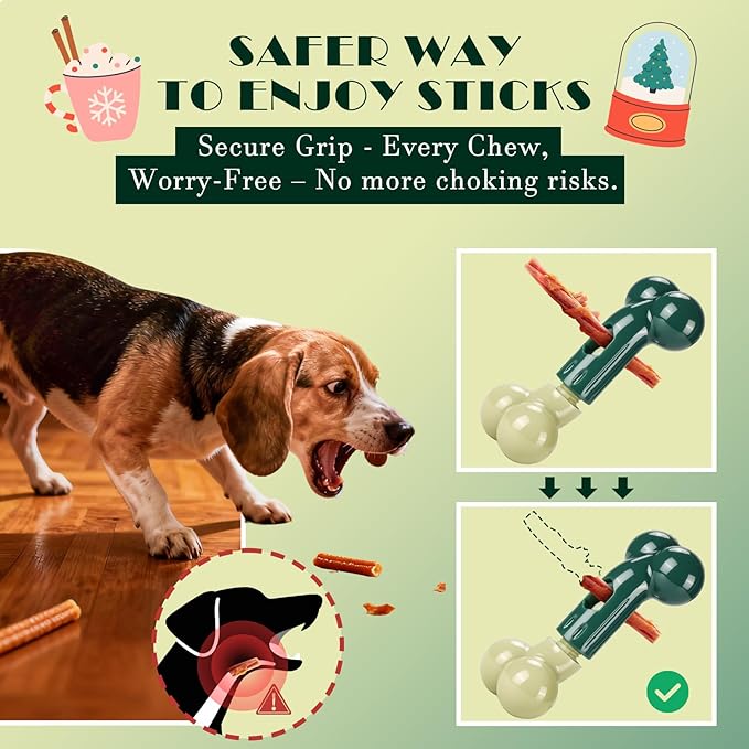 Apasiri Bully Stick Holder for Aggressive Chewers: Indestructible Dog Toy Prevents Choking No More Swallowed Ends, Bacon Flavored Nylon Tough Chew Toy to Keep Them Busy Medium/Large Dogs, Green