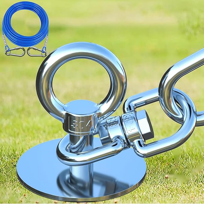 TOPKNOT Dog Tie Out Cable and Stake,360°Swivel Dog Run Anchor，with 30FT Heavy Duty Cable- No Tangle,Dog Runner for Yard - Up to 150LBS,Ideal for Outdoor Camping