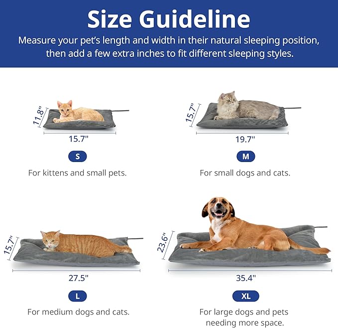 Outdoor Heated Cat Bed, Soft Pet Heating Pad with Steel-Wrapped Cord, Outside Pet Warmer for Feral Cats and Dogs, 27.5" x 15.7", 50 Watts