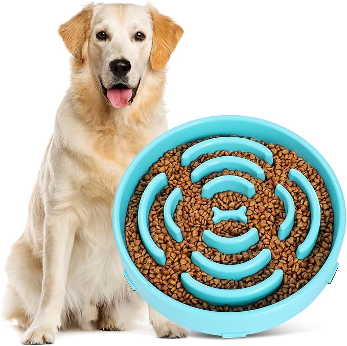 JASGOOD Sky Blue Large Slow Feeder Dog Puzzle Bowl - Slower Feeder, Anti-Choking, Interactive, Bloat Stop, Pet Slow Eating