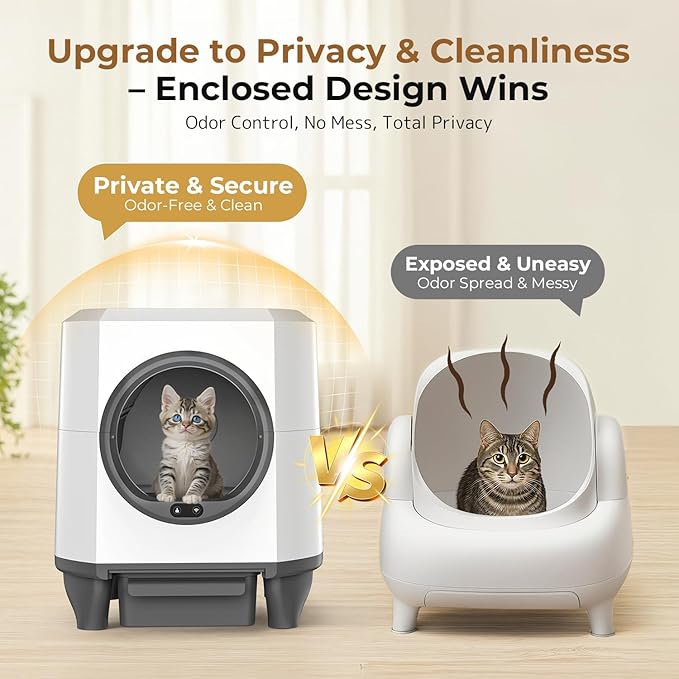 OROLEY Self Cleaning Litter Box, Large Capacity Automatic Cat Litter Box with APP Control, Safety Sensors, Built-in Deodorizing Scent Box, and 1 Roll Garbage Bags ，White