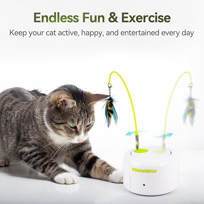 ALL FOR PAWS Interactive Cat Toy, Automatic Cat Toys with Moving Insects for Indoor Bored Cats, Fun Kitten Toy with Motion Sensor, Teaser Flying Feather Wand, Replacement Insect Toy