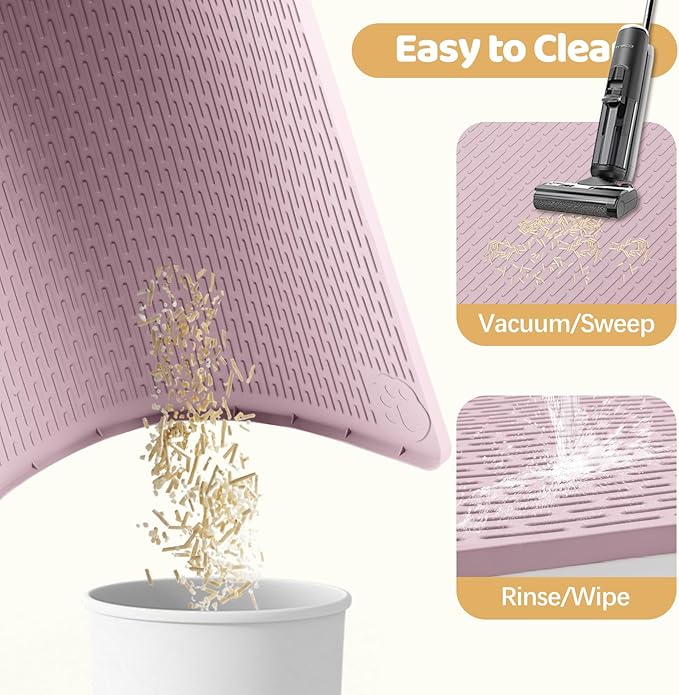 Cat Litter Mat, XXL Extra Large 50" x 35" Silicone Mat Litter Trapping Mat for Scatter Control, Soft on Kitty Paws, Easy to Clean (Pink)