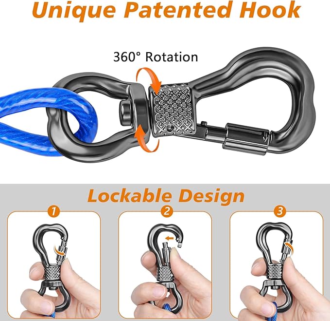 XiaZ Tie Out Cable for Dogs 50ft, Dog Leads for Yard Chew Proof, Heavy Duty Pet Tie Out Cable for Large Dogs Up to 250lbs,Durable Dog Runner Tether Line for Outdoor,Yard