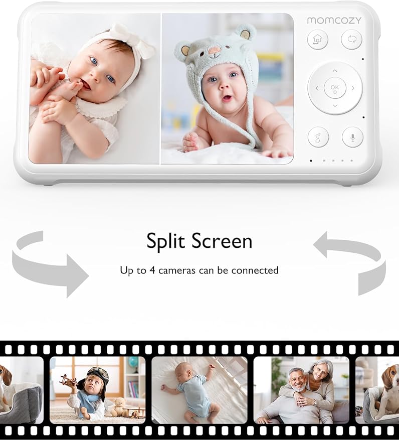 Momcozy Baby Monitor with 2 Cameras 5’’ 1080P Split Screen Video Baby Monitor with Camera and Audio no WiFi for Baby Safety 5000mAh Battery Infrared Night Vision 2-Way Audio 960ft Range Ideal Gift