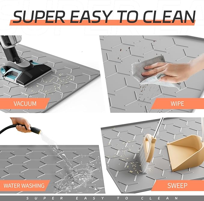 Extra Large Silicone Cat Litter Mat, Waterproof/Urineproof, Litter Recycling, Easy to Clean, Soft on Kitty Paws (28"X40"-Grey)