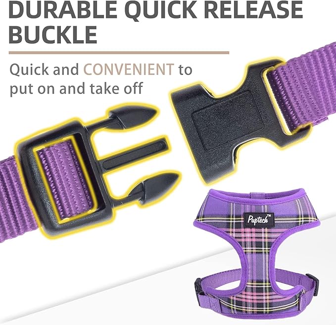 PUPTECK Soft Mesh Dog Harness and Leash Set Pet Puppy Cat Comfort Padded Vest No Pull Harnesses, Purple, XL
