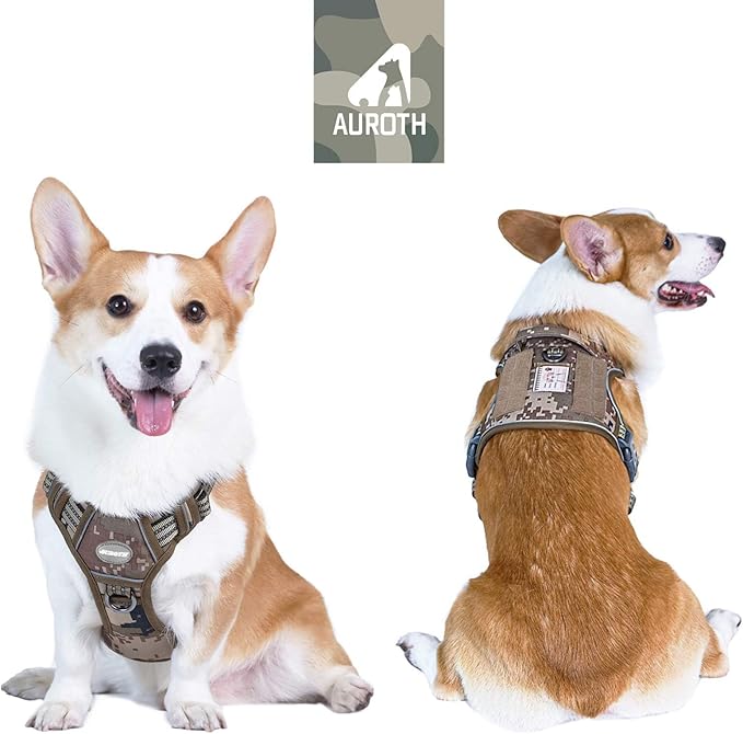 AUROTH Tactical Dog Harness for Small Medium Dogs No Pull Adjustable Pet Harness Reflective K9 Working Training Easy Control Pet Vest Military Service Dog Harnesses Desert Camo M