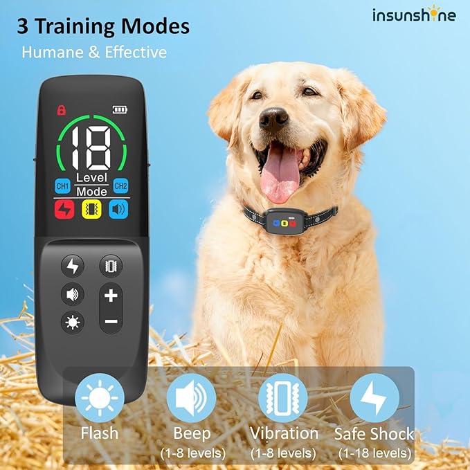Dog Shock Collar - 3300Ft Dog Training Collar with Remote by IP67 Waterproof for 8-120LBS Small Medium Large Dogs, Rechargeable E-Collar with 3 Modes