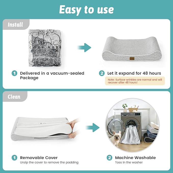 Orthopedic Dog Bed for Small Dogs up to 35 lbs - Removable Cover with Waterproof Lining & Non-Skid Bottom, Cotton-Polyester Blend Boat-Shaped Lounger Mattress, S(30x20x5in), Light Gray