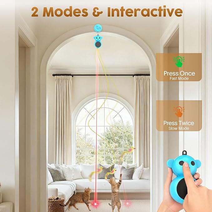 Interactive Cat Toys for Indoor Cats: 2 in 1 Laser Pointer Cat Toy with Automatic Flying Bird & Mouse Wand, Smart Motion Mode Adjustable Speed, USB Rechargeable Safe for Bored Kittens and Adult Cats