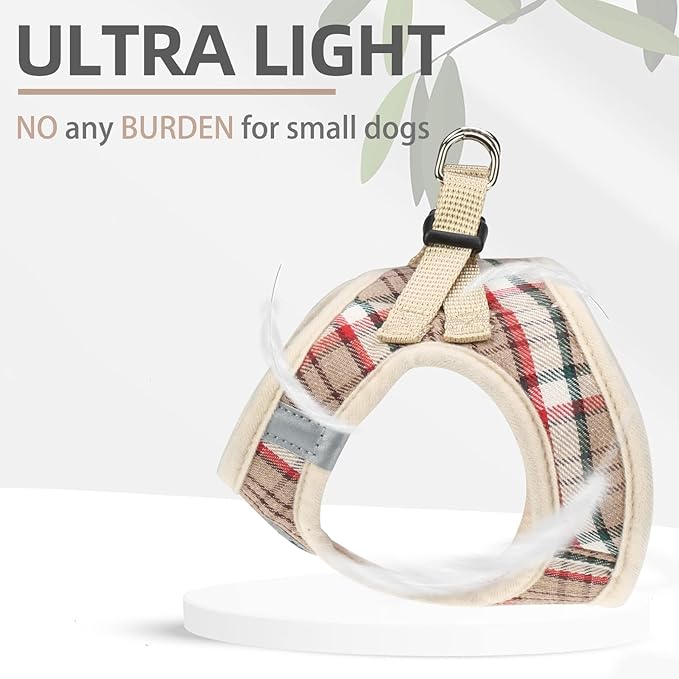 PUPTECK Adjustable Dog Harness Collar and Leash Set Step in No Pull Pet Harness for Small Medium Dogs Puppy and Cats Outdoor Walking Running, Soft Mesh Padded Reflective Vest Harnesses, Khaki M