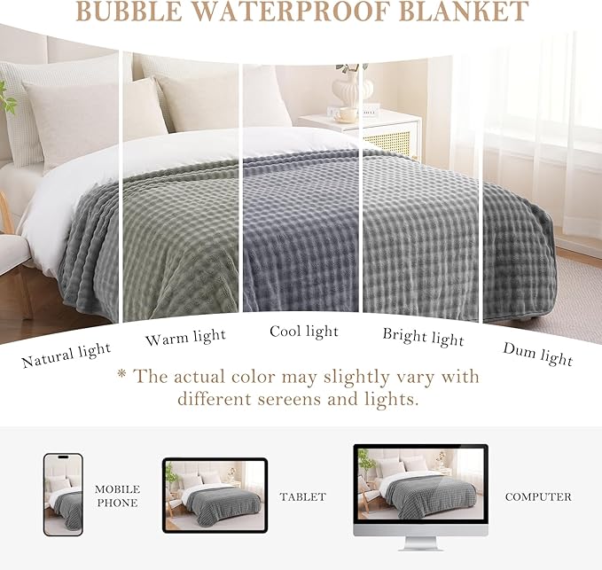 Waterproof Blanket for Bed Couch Sofa Car, Soft Leakproof Dog Blanket with 3D Bubble Pattern, Reversible Water Proof Pet Blankets for Dogs Cats Puppies (30"x40", Grey)