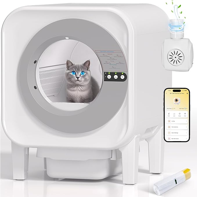 MICDAY Self Cleaning Litter Box, Automatic Litter Box Self Cleaning with APP Control Dynamic Monitoring,75L Litter Robot Dual Sensor Safety Protection, Odor Control System