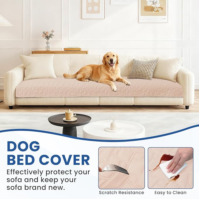 Waterproof Dog Blanket, Non-Slip Soft Pet Bed Cover, Couch Cover for Dogs Washable, Protects Sofa, Furniture, Crate, Car, Tear Resistant Leakproof Pet Blanket (82x82 Inch, Beige)