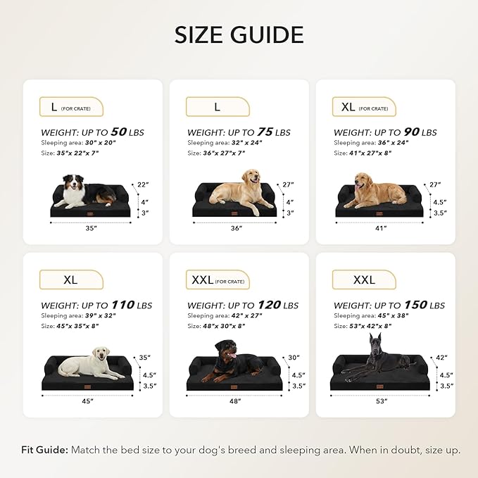 Orthopedic Dog Beds for Large Sized Dogs, Waterproof Egg Crate Foam Medium Dog Couch Beds for Crate 35x22Inch, Washable Pet Beds with Removable Cover and Nonskid Bottom, Black