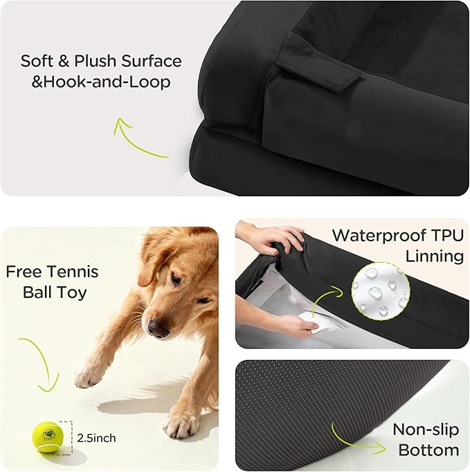 Orthopedic Dog Bed for Extra Large Dogs, XXL Waterproof Egg Crate Memory Foam Pet Bed Bolsters with Removable Washable Cover & Non-Slip Bottom, Tennis Ball Toy, 45x35