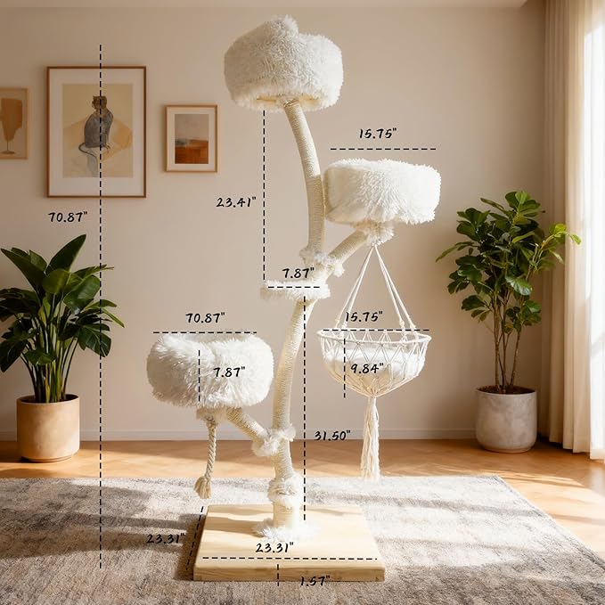 Modern Multi-Level Cat Tree Tower for Indoor Cats, 70" Large Cat Trees with Sisal Scratching Post, Luxury Cats Tower Furniture for Multiple Cats with Swing Hammock, Condo for Multiple Cat