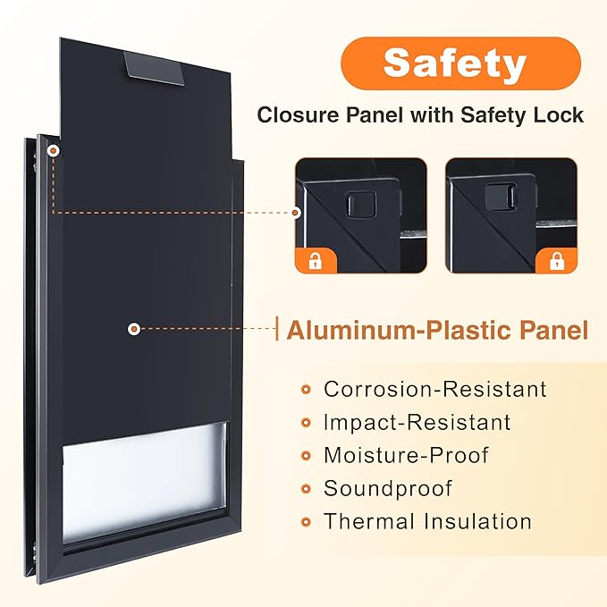 XL Dog Door for Exterior Doors, Heavy Duty Aluminum Doggy Door, Extreme Weather Doggie Door, Giant Dog Door for Large and Extra Large Dogs Up to 220 lbs, Dual Flap Insulated Dog Door, Lockable