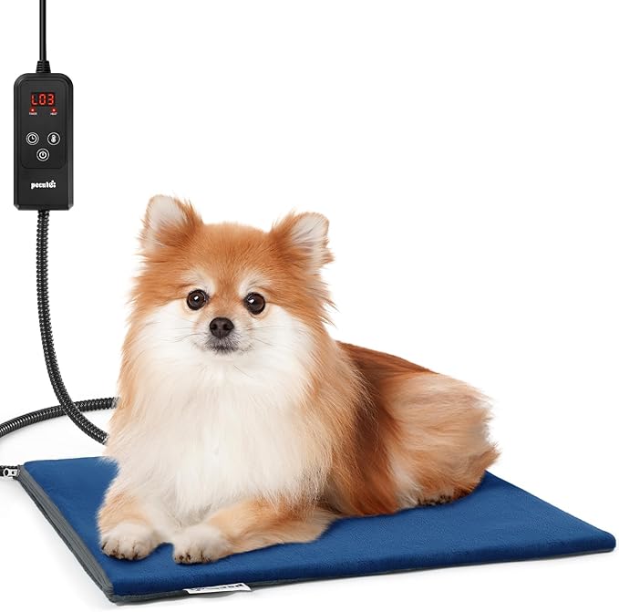 Pecute Cat Heating Pad Indoor, 6 Adjustable Temperature with Timer, Dog Heating Pad with Dual-Resistant Cable, Waterproof Layer, Heated Cat Bed Mat Blanket, Electric Pet Heated Pads for Cats Dogs