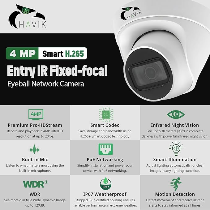 HAVIK 4MP Dome IP Security Camera POE Eyeball CCTV Camera | IR IP POE Dome Camera for Home and Business Surveillance
