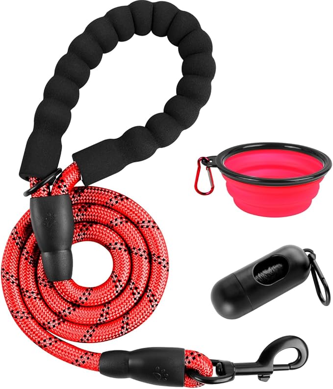 BARKBAY Dog Leashes for Large Dogs Heavy Duty Dog Leash 4/5/6 FT with Comfortable Padded Handle and Highly Reflective Threads for Medium Large Dogs Walking Training Running (4FT-1/2'',Red)