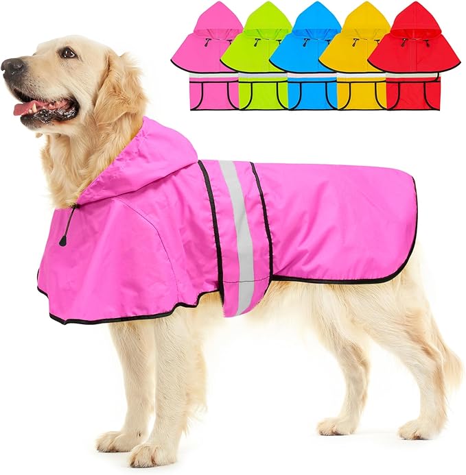 Dog Raincoat - Reflective Waterproof Dog Rain Jacket with Leash Hole, Lightweight Hooded Doggy Rain Coat Pet Slicker Poncho for Walking (X-Large, Pink)