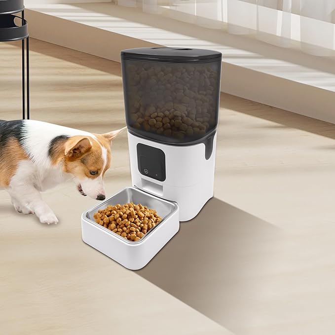 Smart Automatic Pet Feeder 6L/5.45Qt with App Control, Stainless Steel Bowl & Dual Power, Programmable Dog Cat Food Dispenser for Dry Kibble