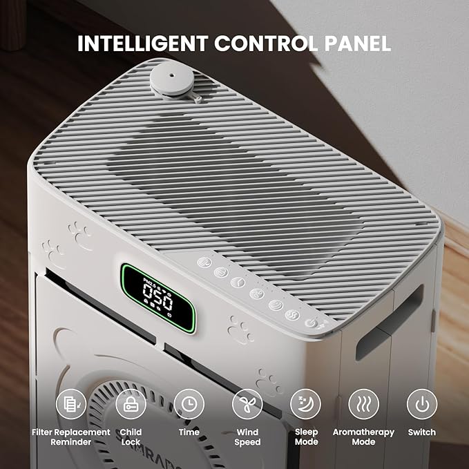 Air Purifier for Home Pets to 2500 Ft² with Smart WiFi, Double-sided H13 HEPA Air Purifier with 4-Level Aromatherapy Settings for Pet Hair Odor Smoke, Washable Pre-filter, PM2.5 Air Quality Monitor