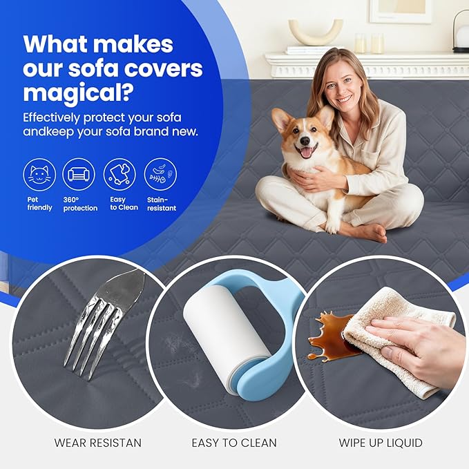 Waterproof Dog Blanket, Non-Slip Soft Pet Bed Cover, Couch Cover for Dogs Washable, Protects Sofa, Furniture, Crate, Car, Tear Resistant Leakproof Pet Blanket (52x82 Inch, Dark Grey)