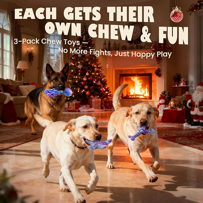 Dog Toys for Aggressive Chewers: 3 Pack Indestructible Dog Toys for Large Dogs, Bacon Flavored Dog Chew Toy, Durable Nylon Chew Toys for Dogs, Reduce Boredom, Teeth Cleaning, Keep Them Busy