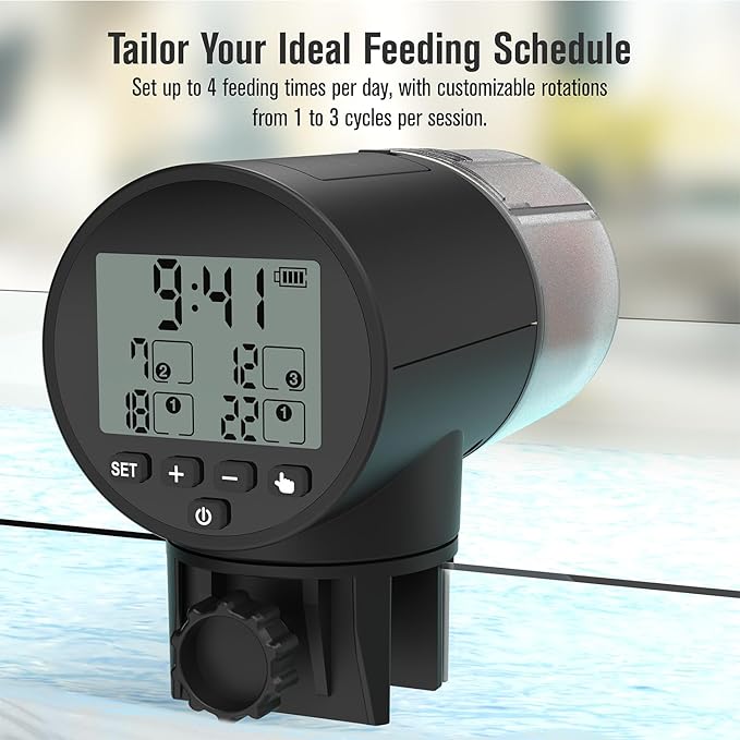 Automatic Fish Feeder for Aquarium, Vacation, 7, 14 Day Auto Dispenser with Timer, 200ml Large Capacity, Battery Powered, Ideal for Turtle/Fish Tank Aquarium Accessories, Batteries Included