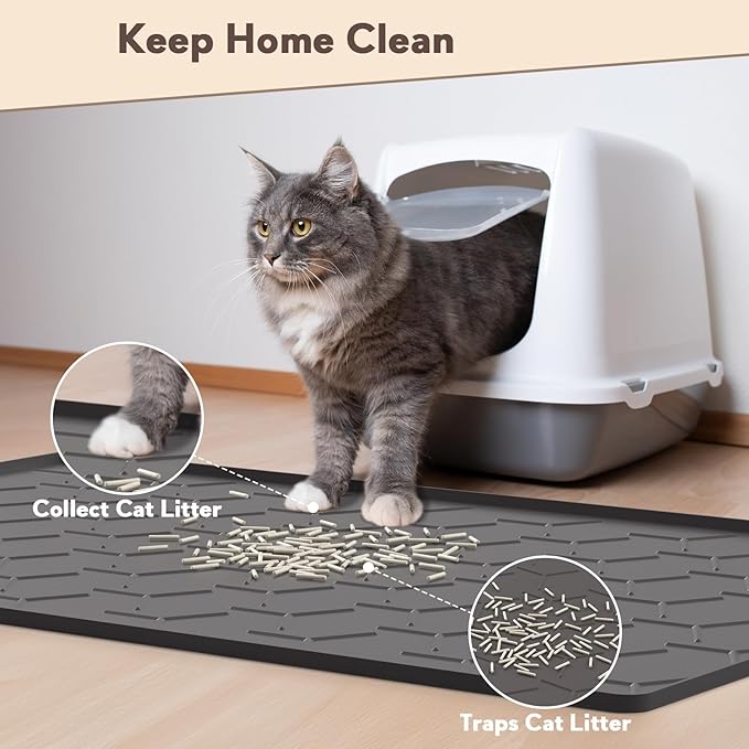 Cat Mat for Litter Box, Large 40" X 28" Cat Litter Mat XL, Waterproof Silicone Pad for Floor, Black