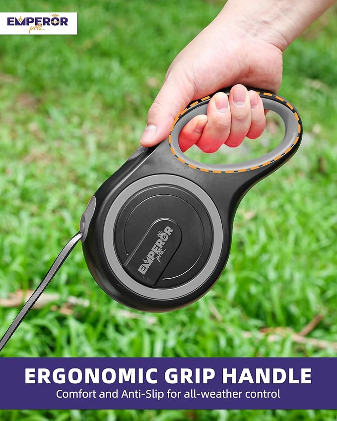 Emperor Pets 26 ft Retractable Dog Leash - Heavy Duty Retractable Pet Leash with Anti-Slip Grip - Reflective Dog Leash Tape for Medium to Large Dogs up to 100 lbs -GY26